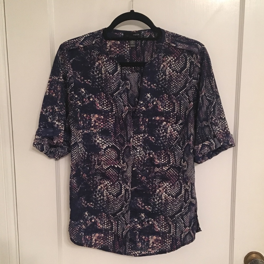 Silky Snakeskin Aqua Purple Blouse